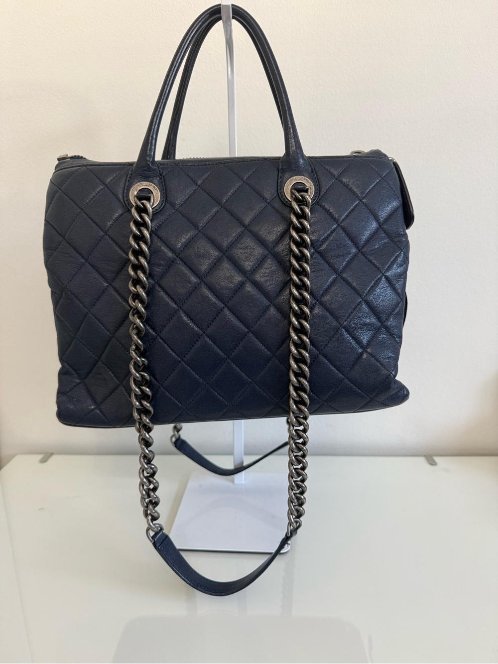 Chanel 31 RUE Cambon Navy Goatskin with Ruthenium Chain Straps Handbag